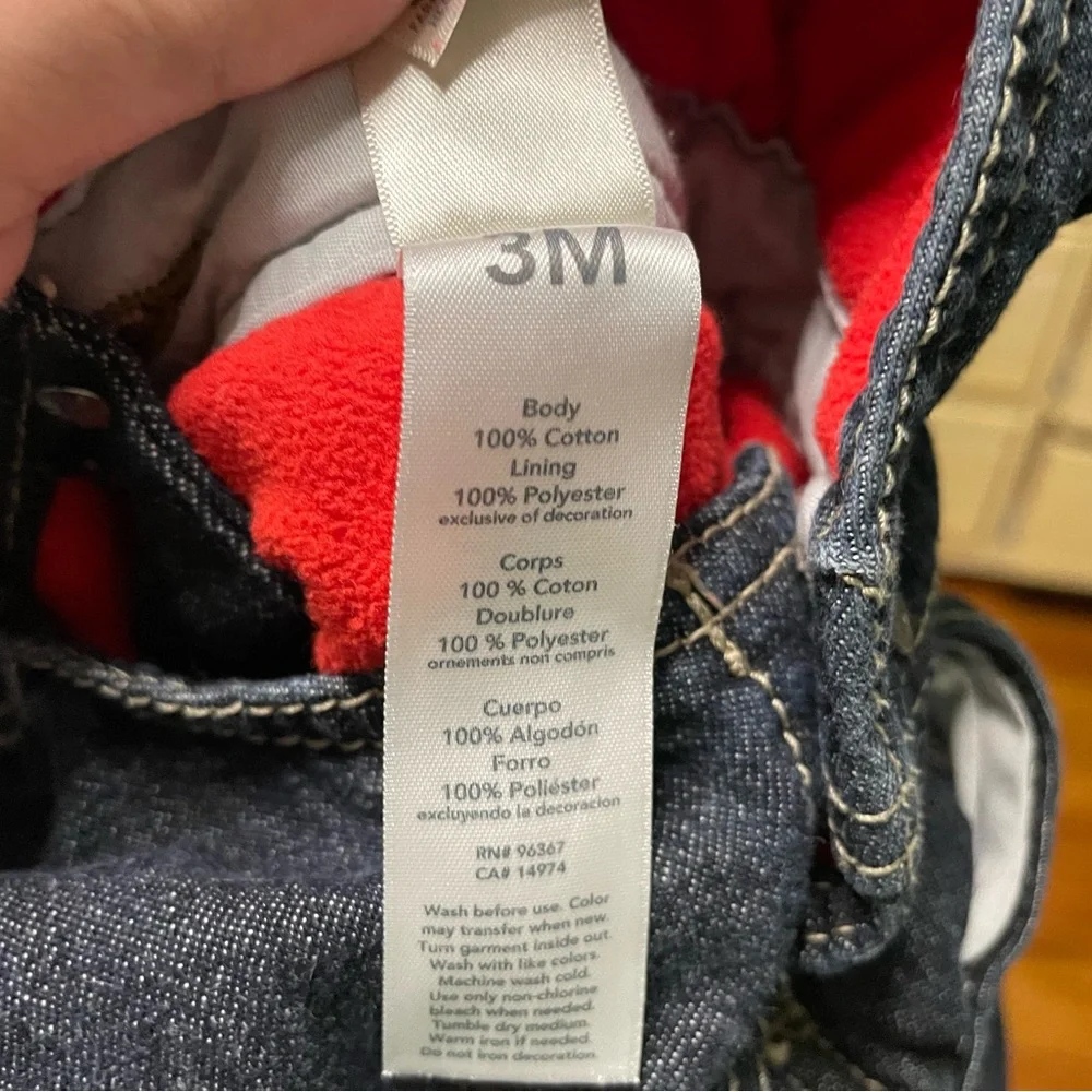 OshKosh B'gosh Dark Blue Denim Overalls with Red Fleece Lining Size 3 Months